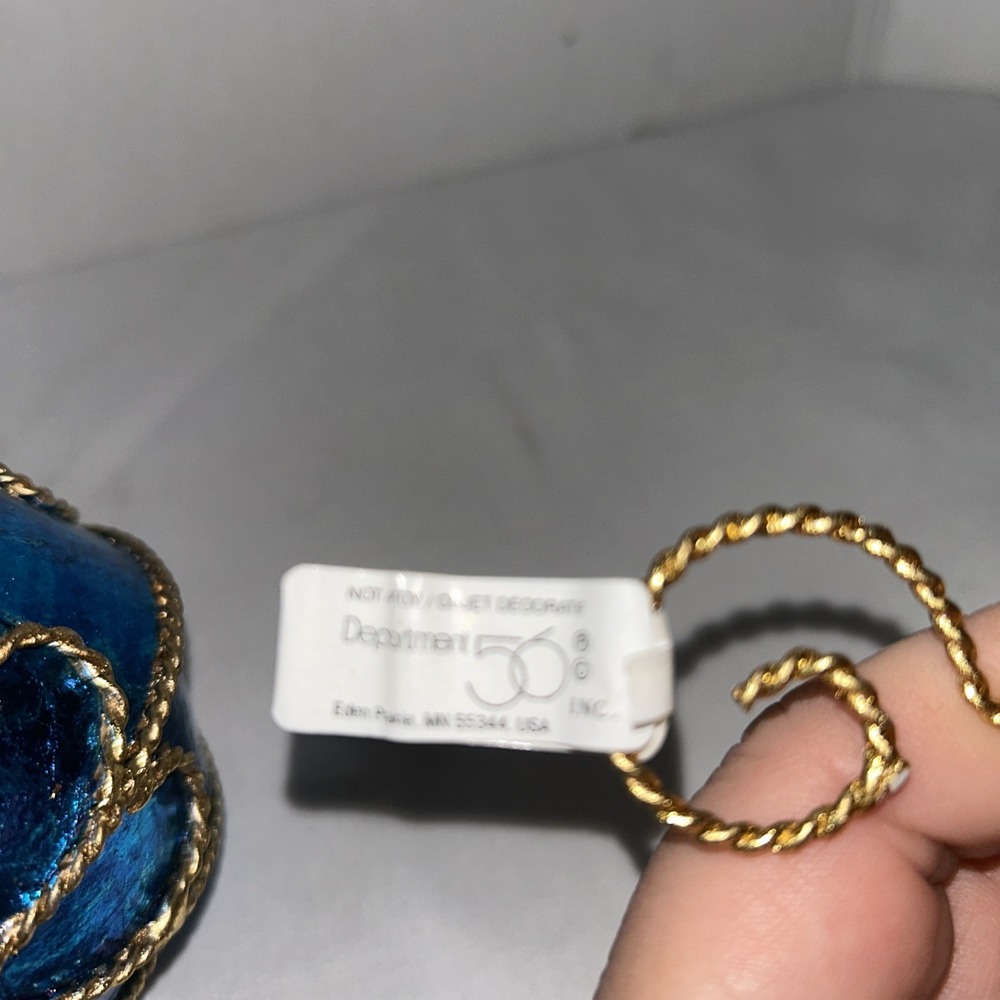 2-Department 56 lantern-style Large Ornament Gold Filigree Scroll Blue/Green - Picture 4 of 8